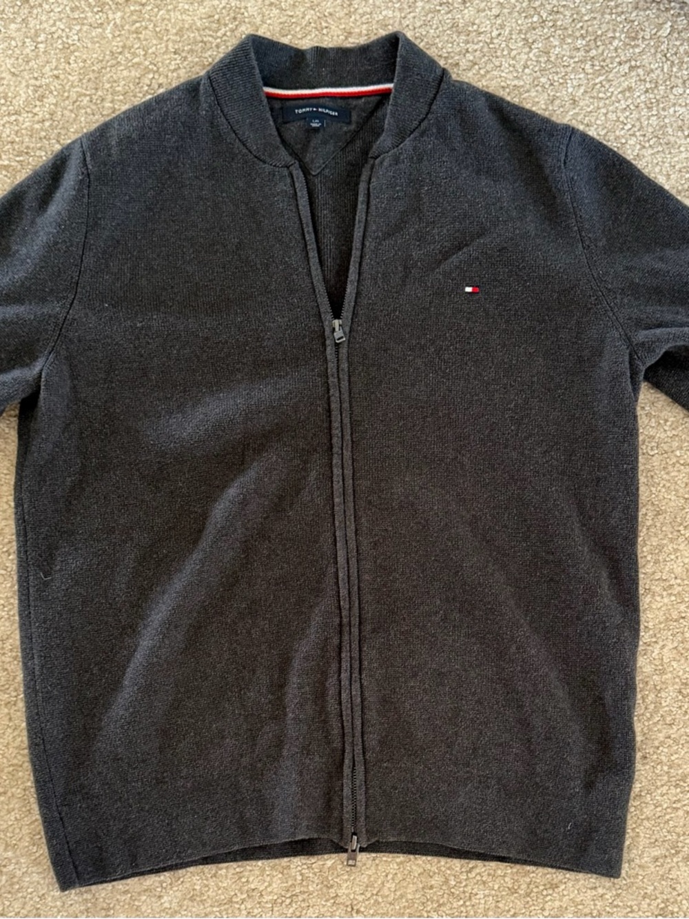 Tommy Hilfiger Men's Dark Grey Full-Zip Knit Sweater